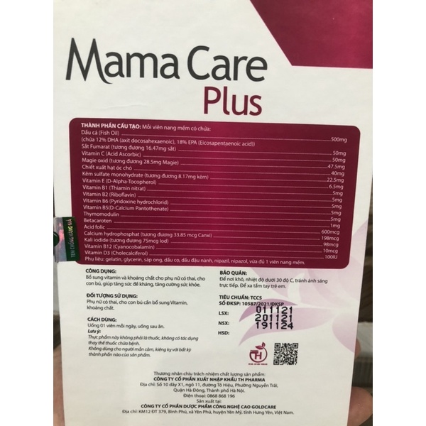 ✅Viên Uống Mama Care Plus Hỗ trợ Sắt , Kẽm, Dinh Dưỡng mẹ bầu và cho on bú ( hộp 30v)
