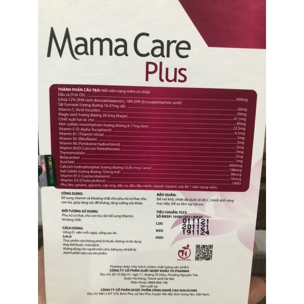 ✅Viên uống bổ sung Kẽm, Sắt. Vitamin Mama CarePlus (hộp 30v)