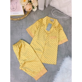 bộ lụa hãng sam choco áo ngắn tay quần lửng bộ mặc nhà đẹp bộ pijama cao cấp