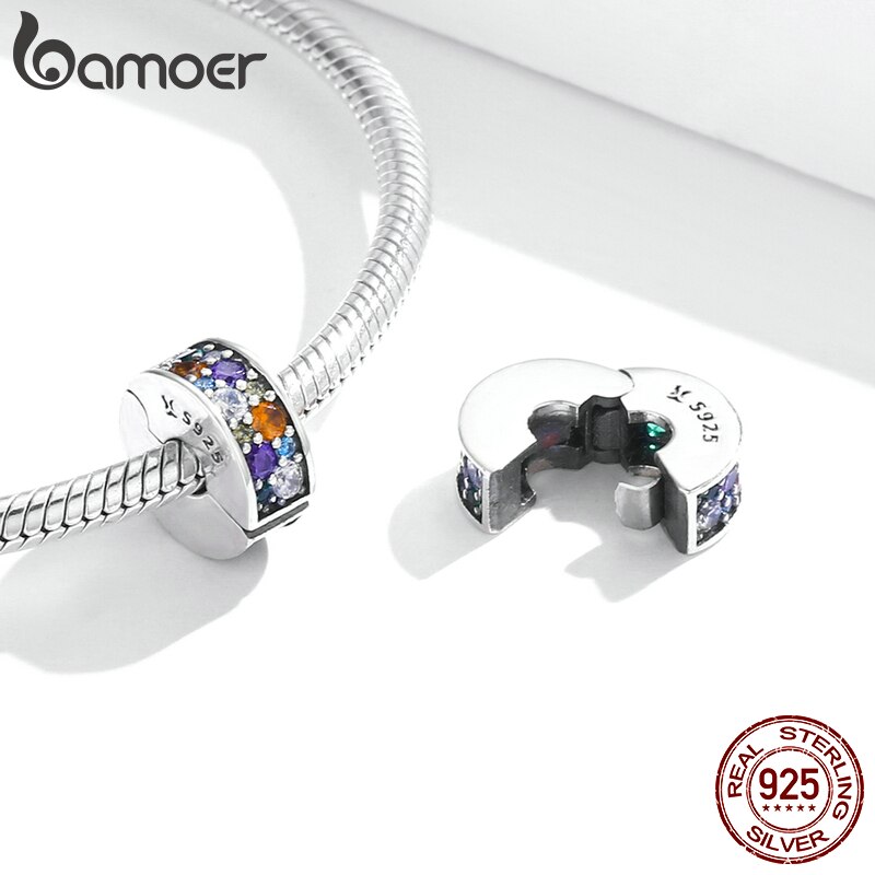 Hạt charm BAMOER SCC1609 làm từ bạc 925 đính đá CZ nhiều màu sắc làm trang sức vòng đeo tay DIY cho nữ