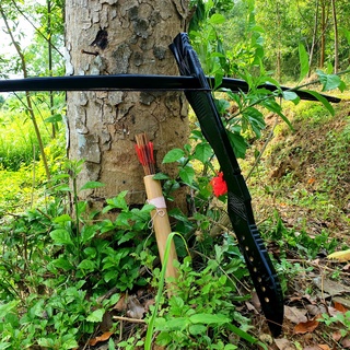 Nỏ dân tộc Thái phong thủy treo tường màu đen báng cong Tặng kèm ống tên 7 mũi