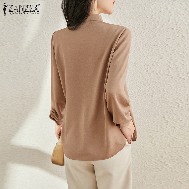 Áo sơ mi ZANZEA cổ V xếp li dài tay có nút ở cổ tay phong cách công sở cho nữ