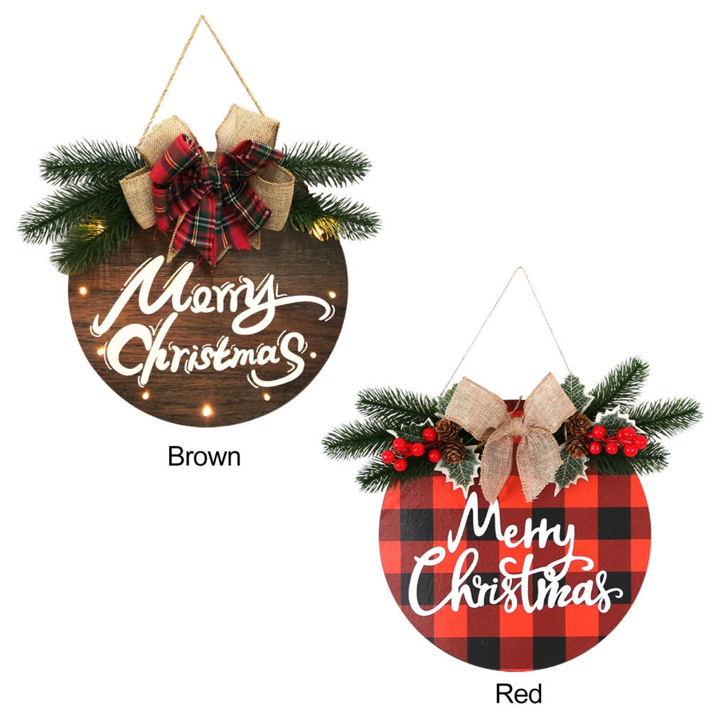 Bảng Treo Cửa Chào Mừng Bằng Nhựa 28.5cm Có Đèn LED Hình Tròn In Chữ Độc Đáo Trang Trí Giáng Sinh