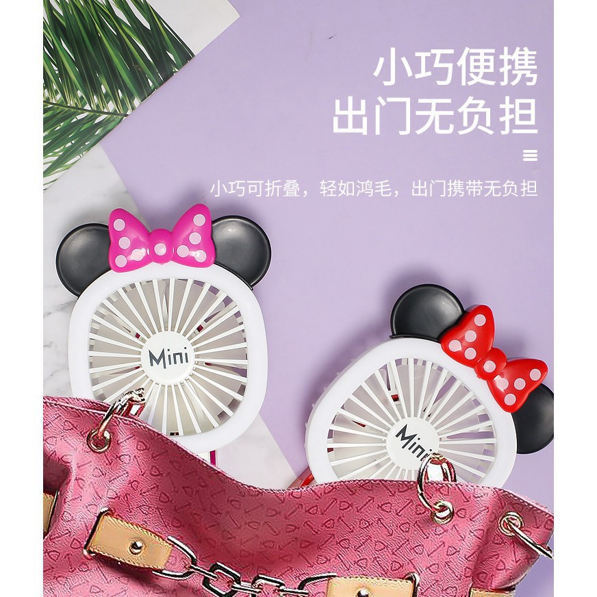 [Mã ELHA22 giảm 5% đơn 300K] CHÍNH HÃNG  Quạt Xếp Cầm Tay Có Đèn Led Hình Mickey / Minnie Đáng Yêu