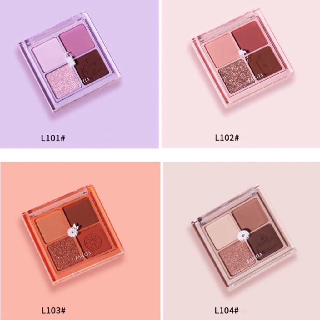 Bảng phấn mắt 4 màu FaiccIia, trang điểm tông tím tông cam đào hotrend A Small But Solid Happiness Eyeshadow Plate 7g