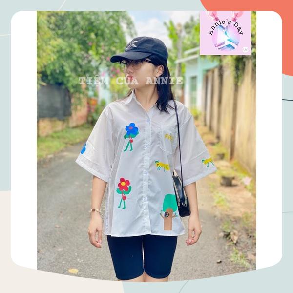 (SET) Áo sơmi in hình hoạ tiết hoa lá + Quần legging ngố - White [ ANNIE'S DAY]