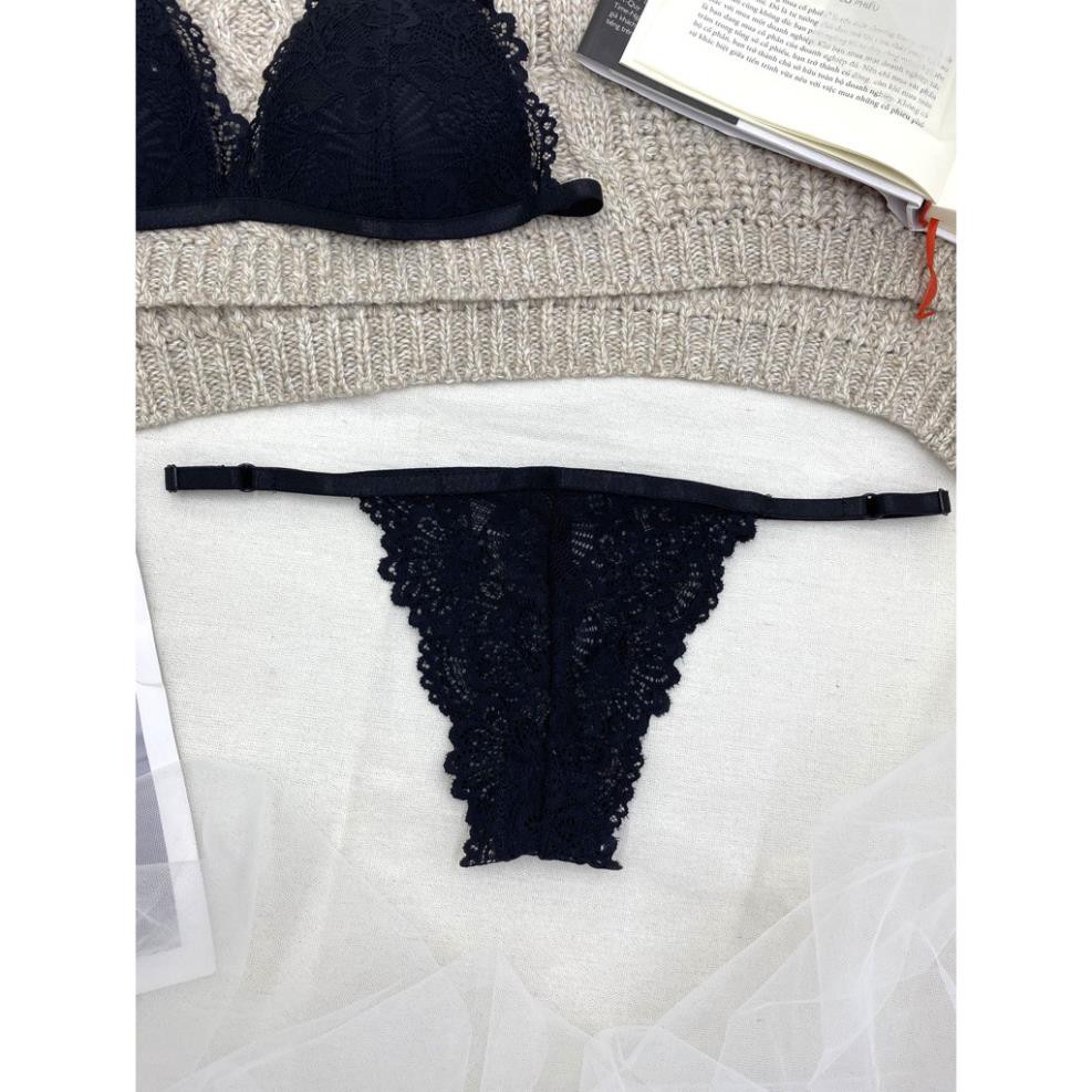 Bộ đồ lót ren đen dây♥️FREESHIP♥️ Ren cao cấp Sexy gợi cảm có dây ôm ngực nguyên set gồm áo lót + quần lót