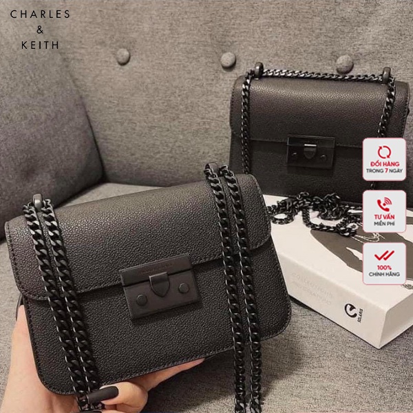 Túi Khóa Bấm Đen Da Trần C&K