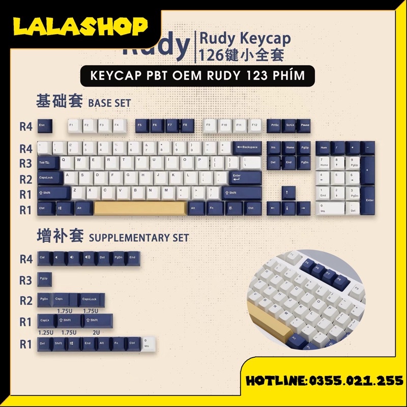 Set Keycap PBT RUDY OEM 123 Nút Cho Bàn Phím Cơ Nhiều Mẫu Mã