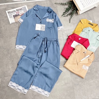 Bộ lụa quần dài viền ren