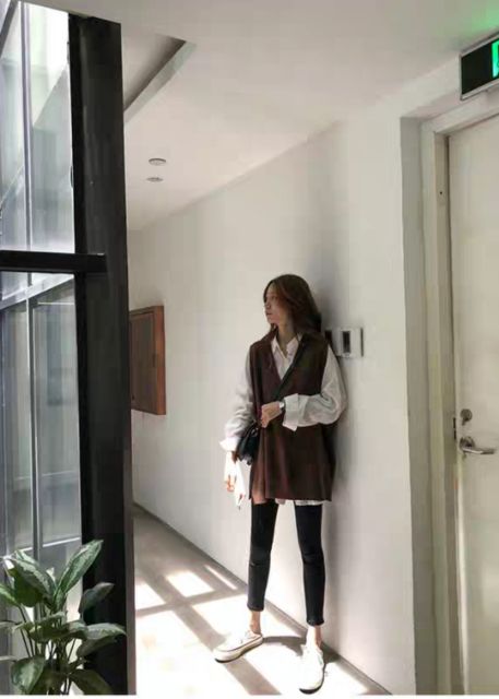 Sẵn Nâu(Hàng Đẹp)Ảnh thật 4 hình cuối- Áo gile len oversize Moss Queen Ulzzang | BigBuy360 - bigbuy360.vn