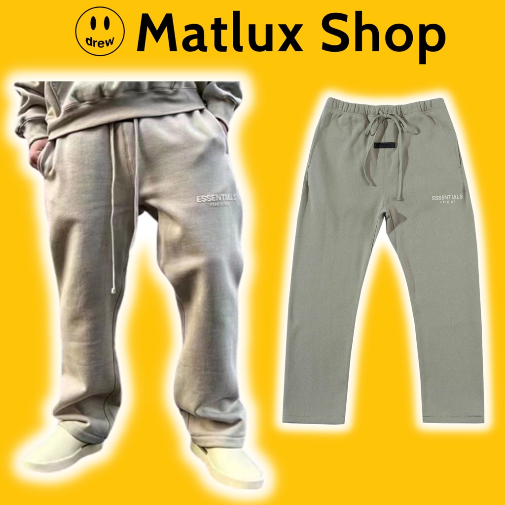 Quần pants FEAR OF GOD FOG ESSENTIALS 22SS Seafoam cao cấp, Quần nỉ nam FOG ESSENTIALS in chữ nhung chất liệu nỉ bông