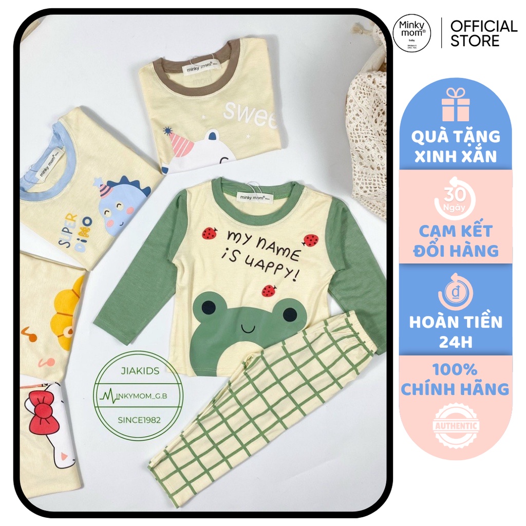 [SALE] Bộ Thun Lạnh Dài Tay Cho Bé Trai, Bé Gái Minky Mom Động Vật Quần Kẻ, Đồ Bộ Cho Bé Mặc Nhà Thu Đông MKMTD2231