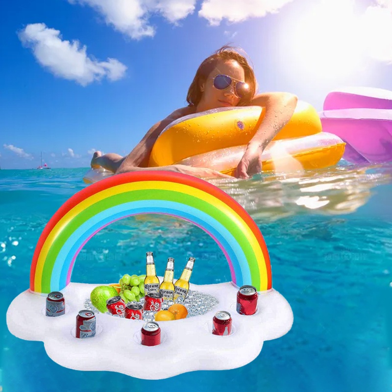 WMMB Party Inflatable Pool Floating Holder Rainbow Cloud Water Drink Holder Summer Cup Holder Inflatable Toy Beverage Float