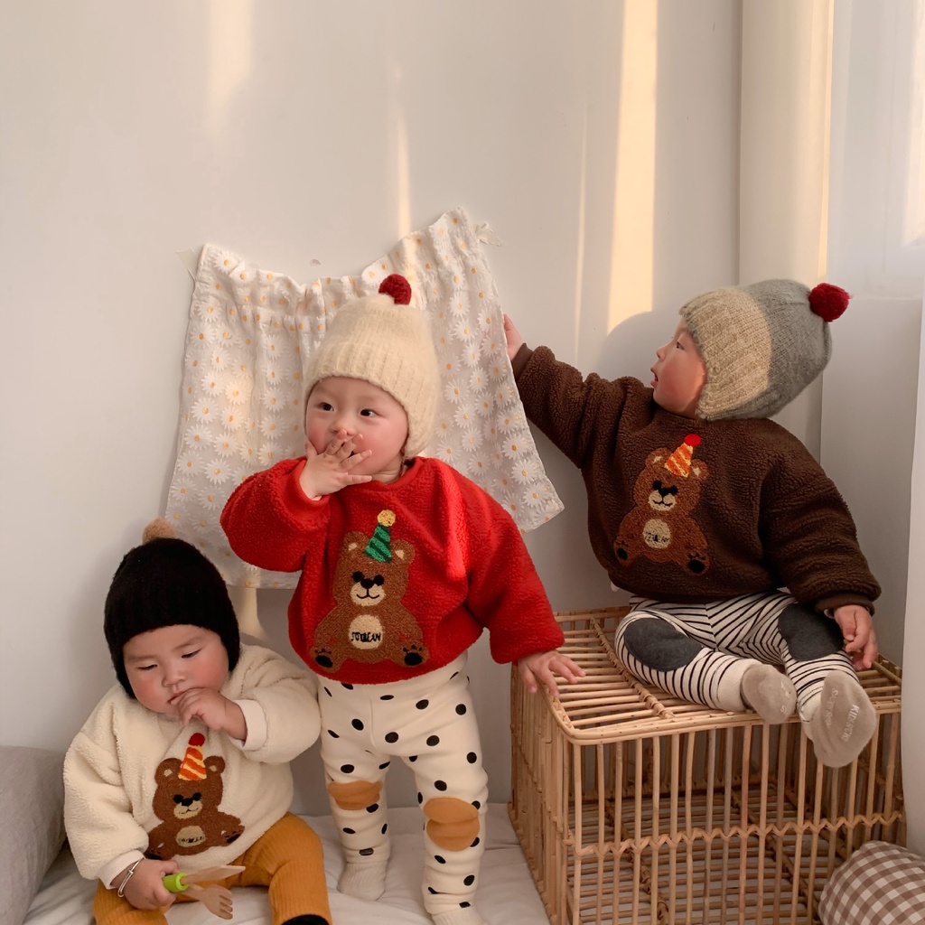 Áo sweater lông cừu họa tiết hoạt hình xinh xắn theo phong cách mùa đông dành cho bé