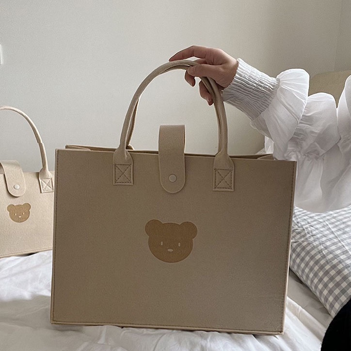 Túi Xách Vải Nỉ Màu Trơn Cỡ Lớn Hình Gấu Đa Năng Màu Sắc Đơn Giản