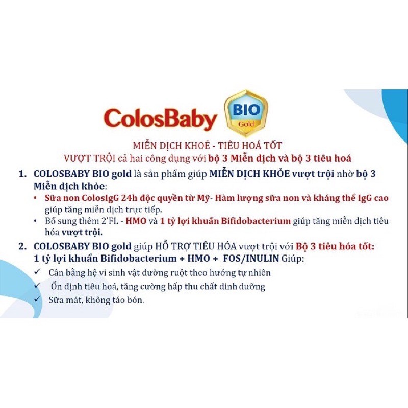 Sữa colosbaby BIO số 0(800g). Bảo vệ hệ tiêu hoá của trẻ.