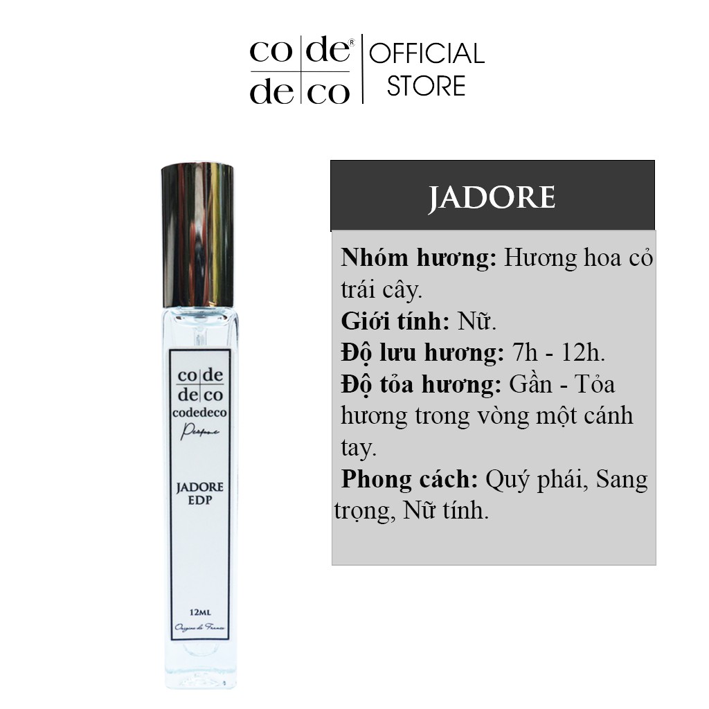 Tinh Dầu Nước Hoa Dạng Xịt Code Deco Jadore 10ml, Quý Phái, Sang Trọng , Nữ Tính, Tiện Lợi, Nhỏ Gọn