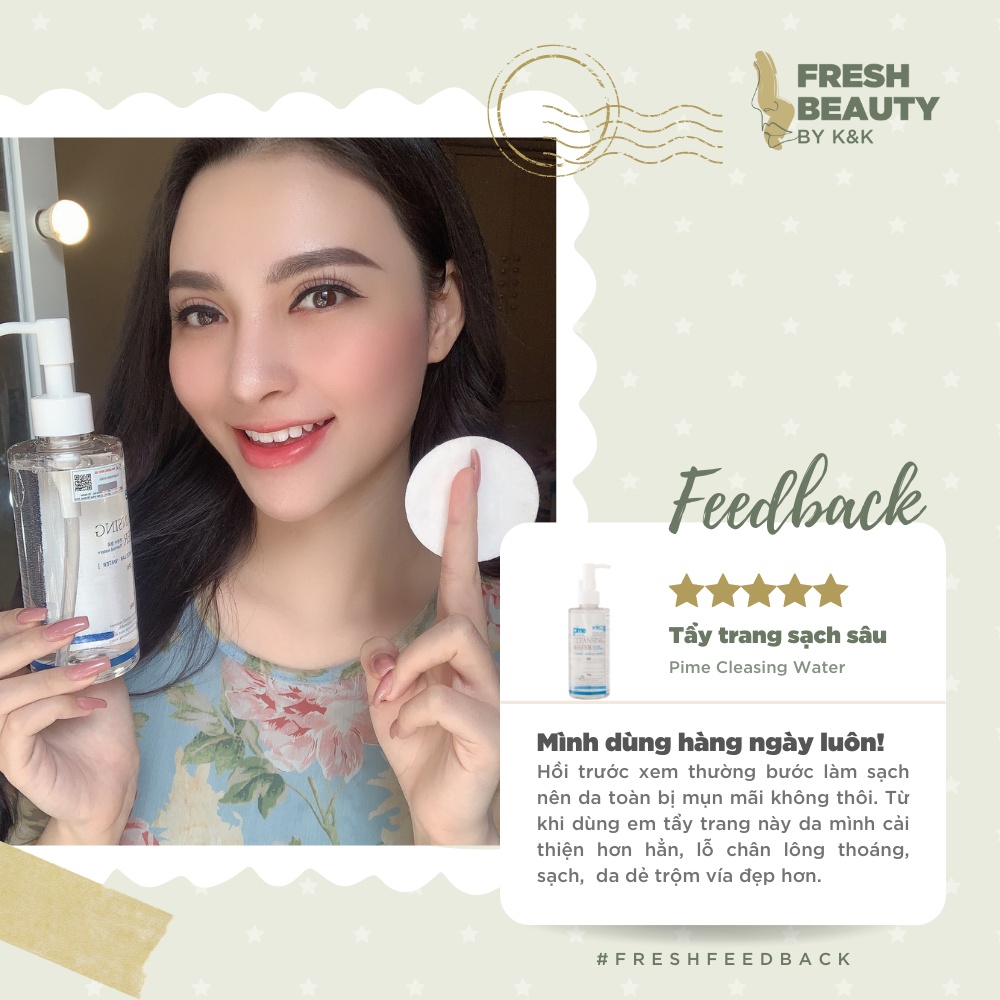 Nước tẩy trang suối khoáng nóng dùng được cho da nhạy cảm, mụn, nám, tẩy sạch lớp makeup dày Pime Cleansing Water 200g