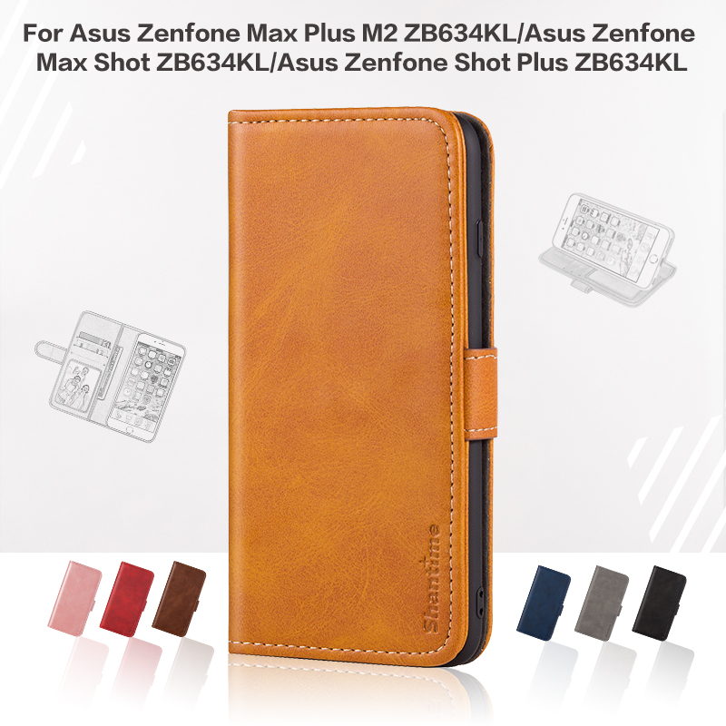 Luxury Magnet Wallet Case For Asus Zenfone Max Plus M2 ZB634KL Leather Flip Cover For Asus Zenfone Max Shot ZB634KL Asus Zenfone Shot Plus ZB634KL Fashion Cases With Card Holder