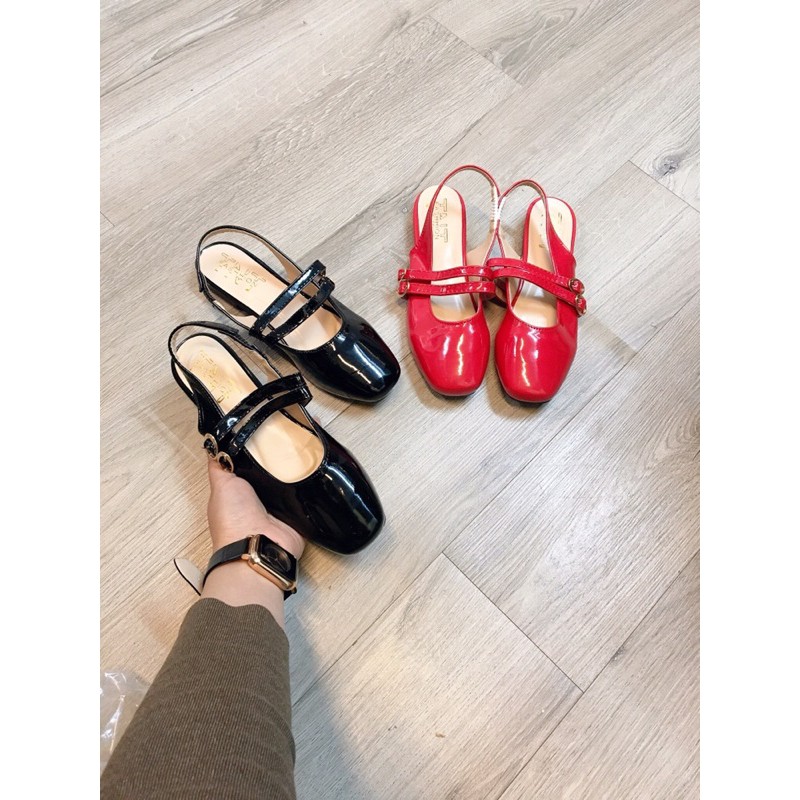 Dép nữ,sandal quai ngang da bóng khuy cài