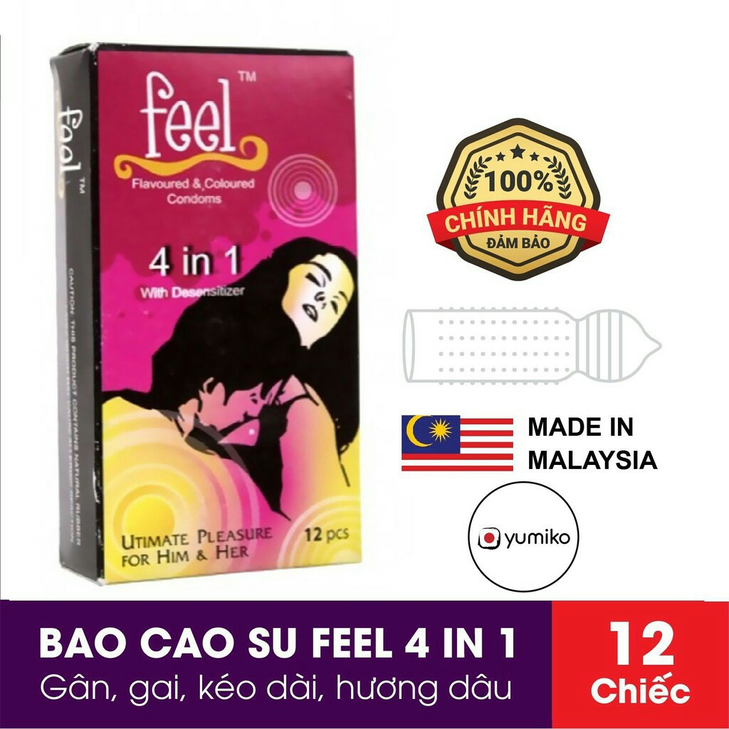 Bao Cao Su FEEL 4 IN 1 - Bi Gai Kéo Dài Thời Gian - Hộp 12 cái