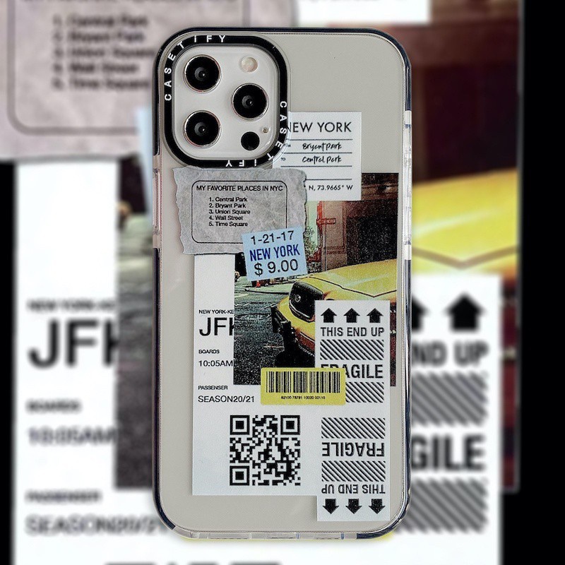 Casetify Ốp Điện Thoại Trong Suốt Họa Tiết New York Slips Cho iPhone 15 14 13 12 11 Pro Max Mini X XS XR 6 6s 7 8 Plus
