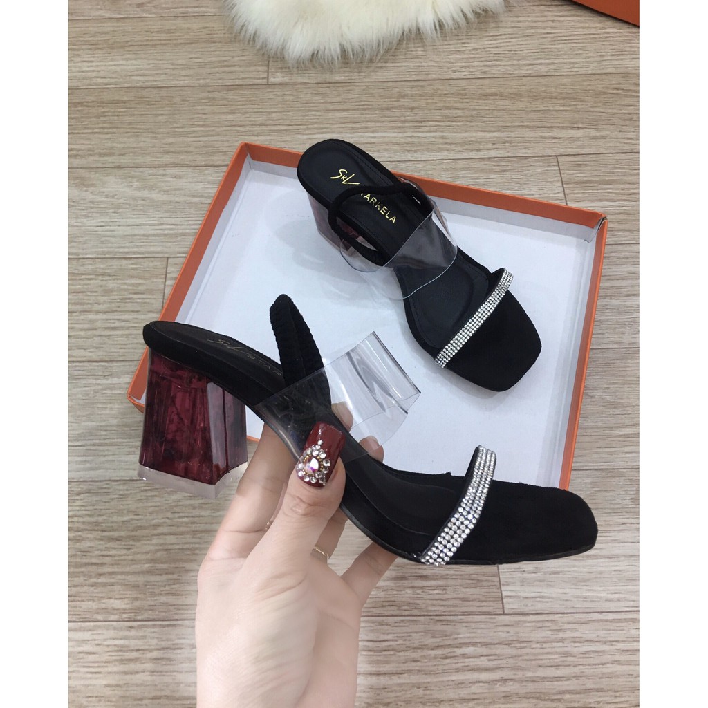 Dép sandanl nữ gót đỏ pha dây kim tuyến sang chảnh