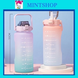 Bình nước 2 lít có vạch báo giờ uống nước- bình nước thể thao siêu xinh