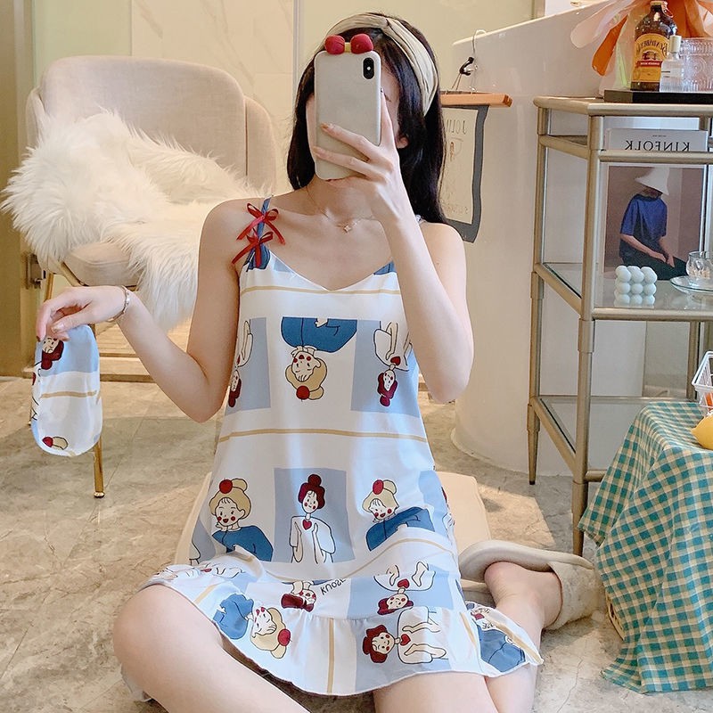 Váy ngủ 2 dây đầm ngủ thun mềm mịn dễ thương, thoáng mát đồ mặc nhà | BigBuy360 - bigbuy360.vn