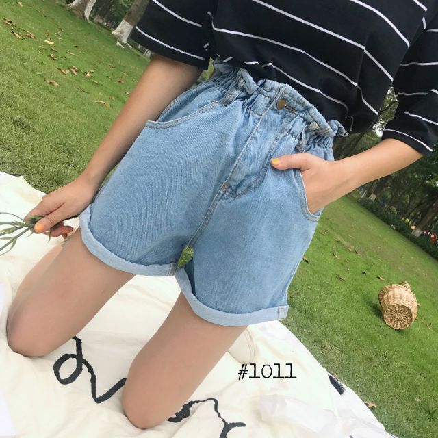 Quần Short Nữ Jean Lưng Thun Có Dây Kéo Size Nhỏ Đến Size Đại MS1011