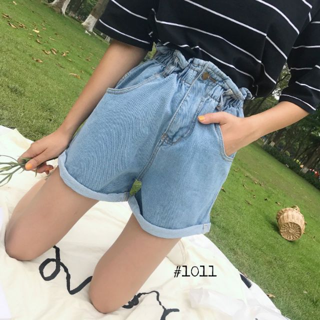 Quần Short Nữ Jean Lưng Thun Có Dây Kéo Size Nhỏ Đến Size Đại MS1011