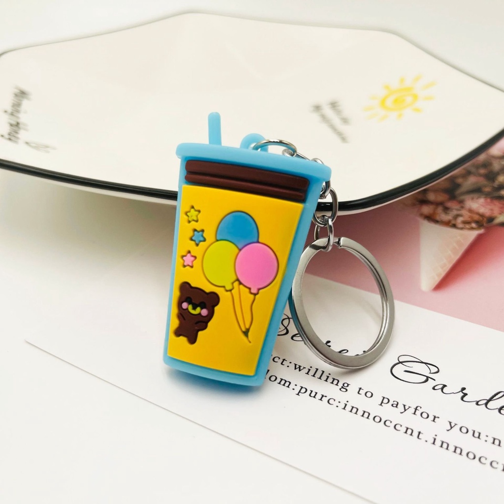 Móc Khóa Hình Ly Trà Sữa 3D kem tag Cute - Mã 056