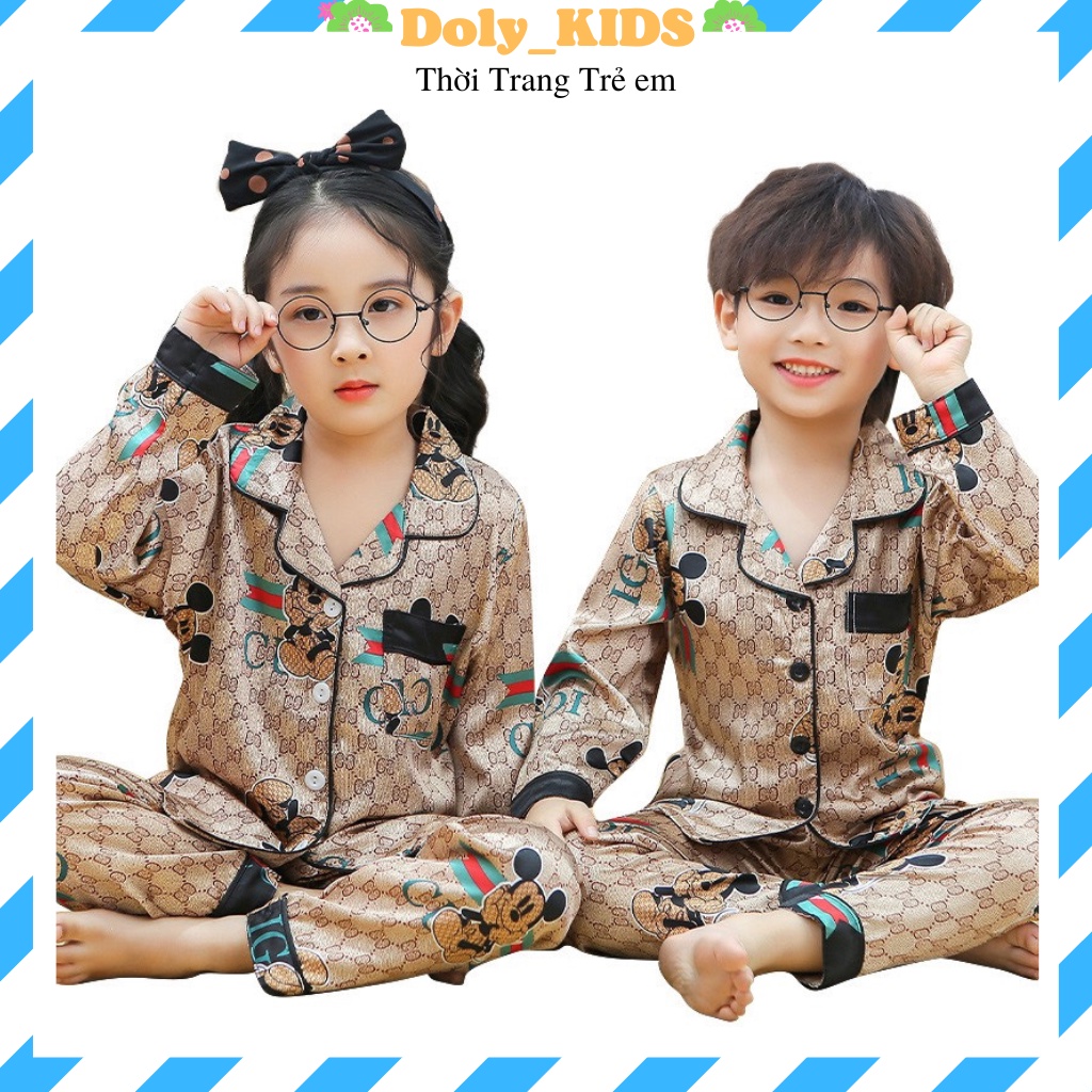 Bộ pijama lụa dài cho bé DOLY KIDS, đồ bộ ngủ cho bé trai bé gái in hình cực yêu cho bé 7-28kg PMGC08