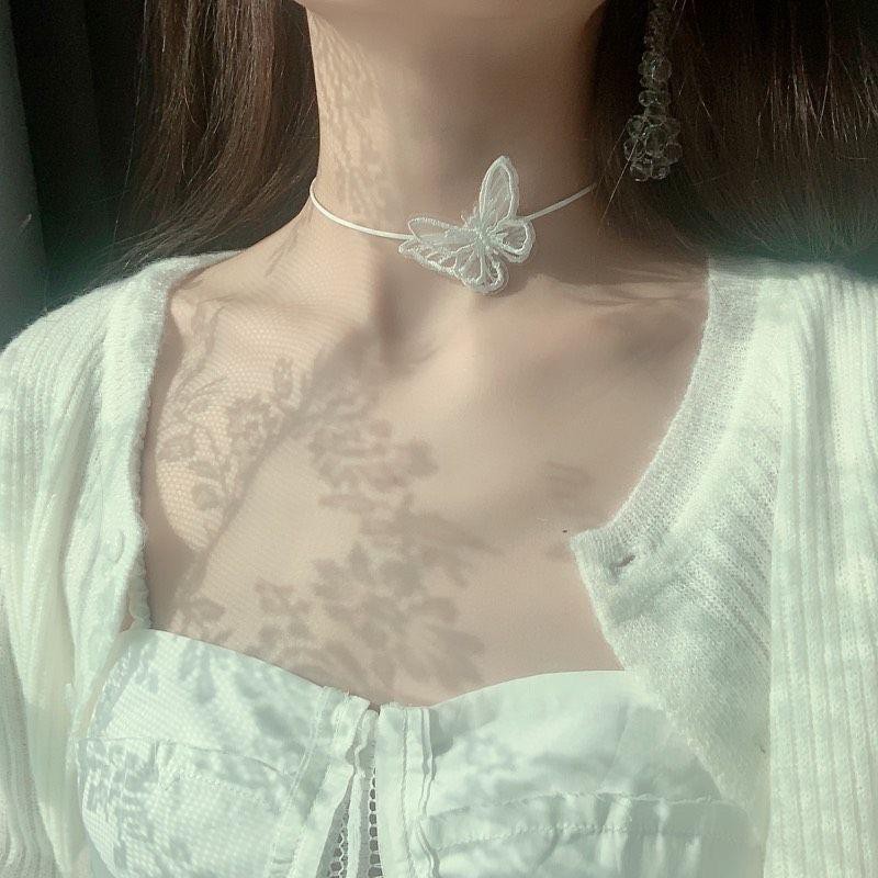 ( 3 mẫu ) Vòng cổ choker khuyên tai kẹp tóc Bướm REN đen trắng vải thời trang dự tiệc sang chảnh xinh xắn