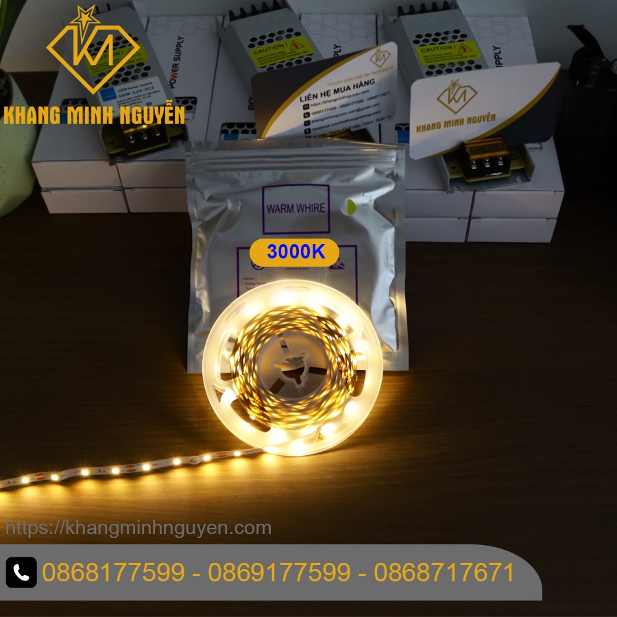 【Giá cả cuộn 5 mét】LED dây 2835 12V cuộn 5m - 60 led/Mét có keo 2 mặt Ánh sáng trung tính (nhiệt độ màu 4000K)