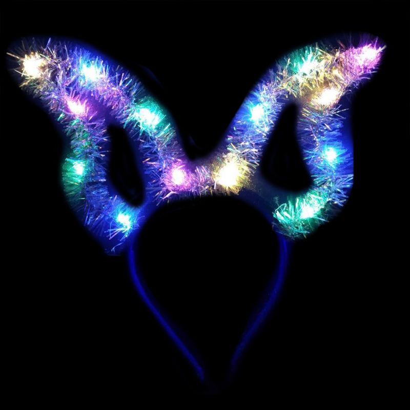 Flgo Băng Đô Tai Thỏ Có Đèn LED Lấp Lánh Dễ Thương