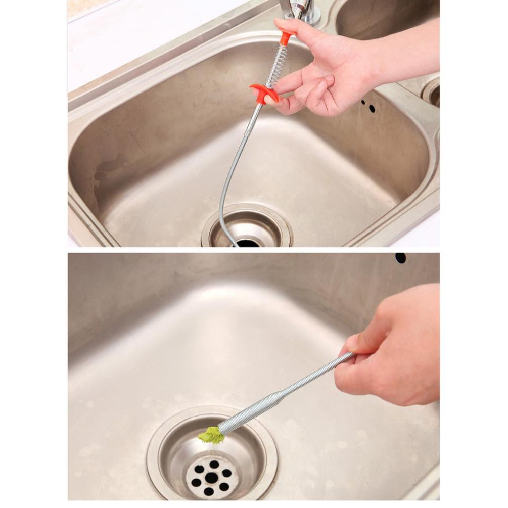 Cây thông tắc ống nước 💓FREESHIP💓 Dụng cụ thông tắc 2 in 1 với lò xo thép cơ động, loại bỏ cặn bã từ trong ống 4000