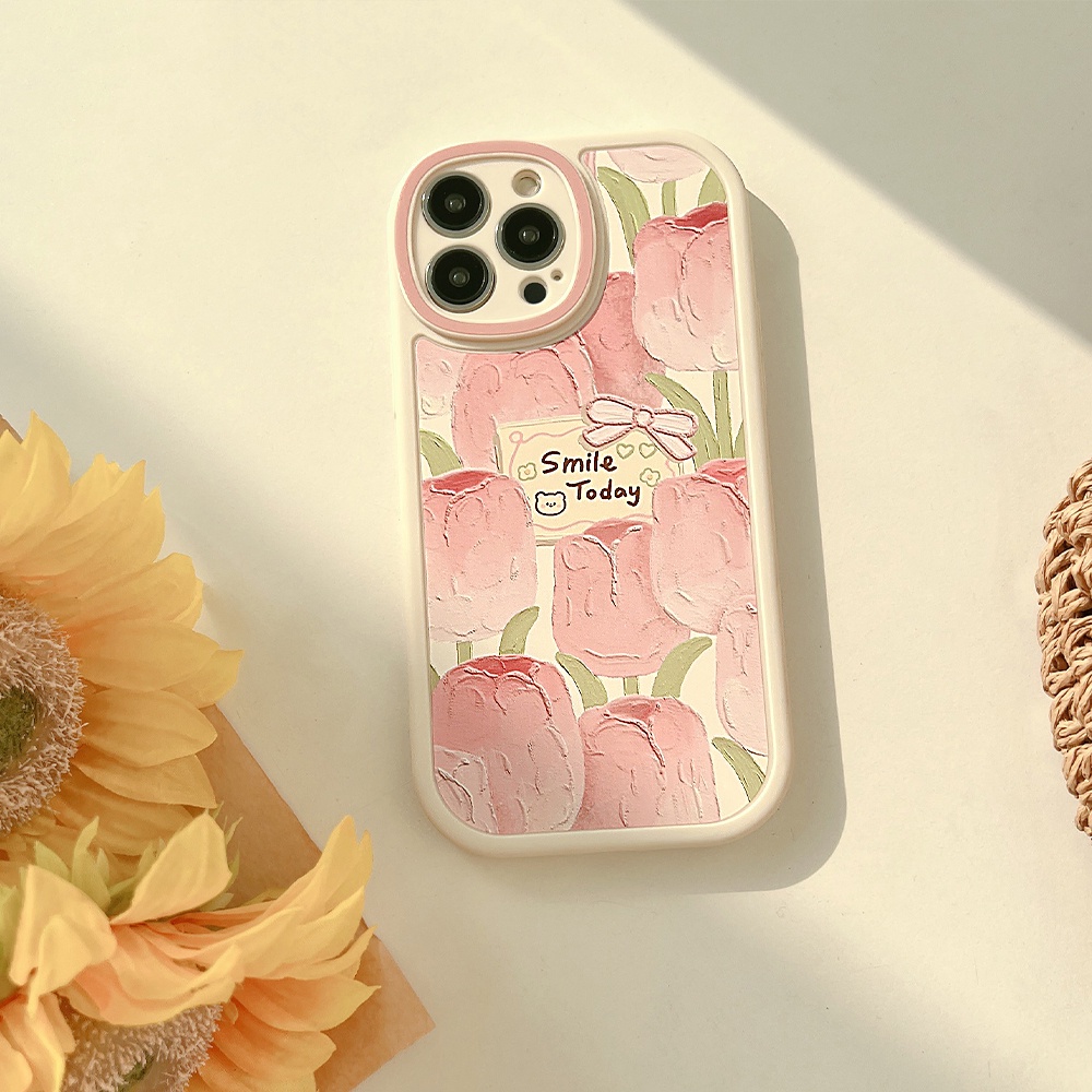 Ốp Điện Thoại TPU Mềm Chống Sốc Họa Tiết Hoa tulip Sơn Dầu Cho iPhone 11 12 13 Pro max mini XS max xr 7 8 se2020 plus