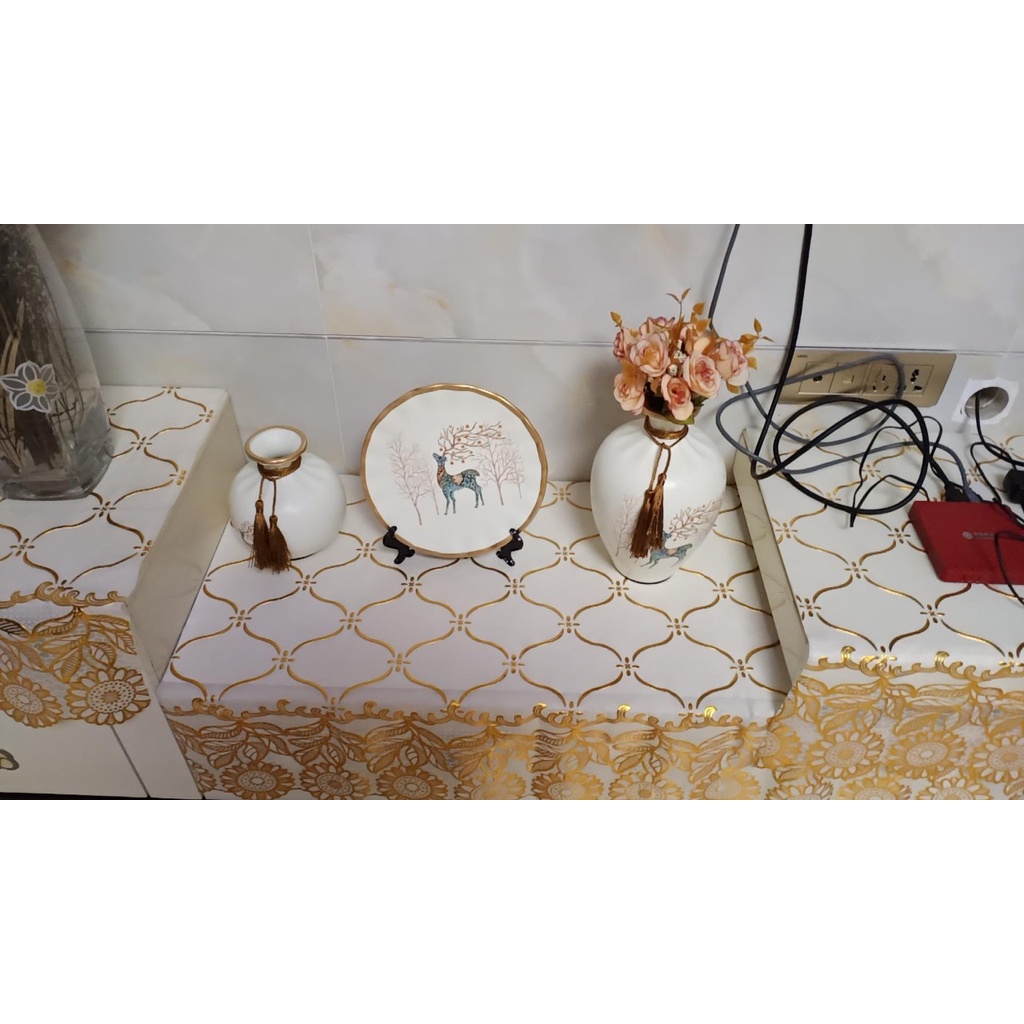 Bình hoa gốm - lọ hoa 3 món, bình nai hạc phong thuỷ MỊNT hút lộc trang trí nhà - kệ ti vi