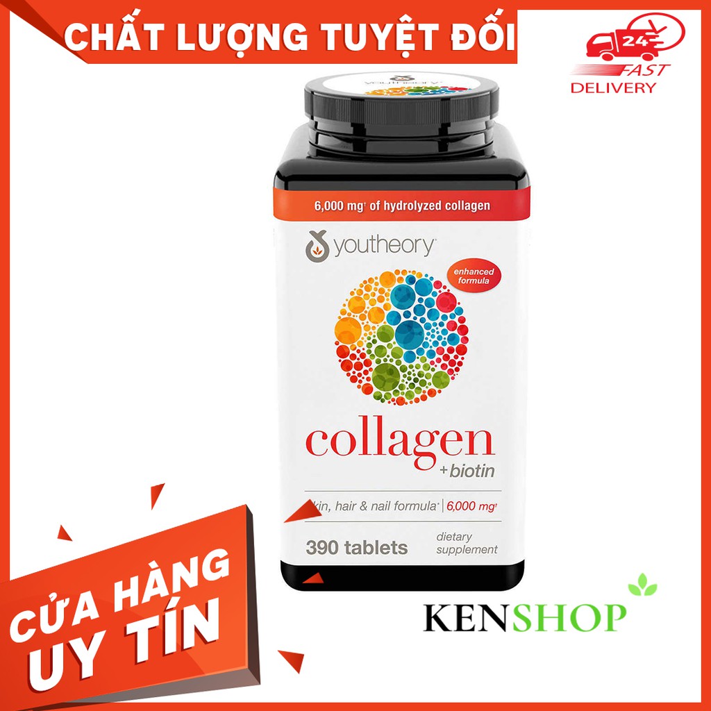 Viên Uống Youtheory Collagen Advanced 390 Viên collagen Type 1,2&3 - Mẫu mới