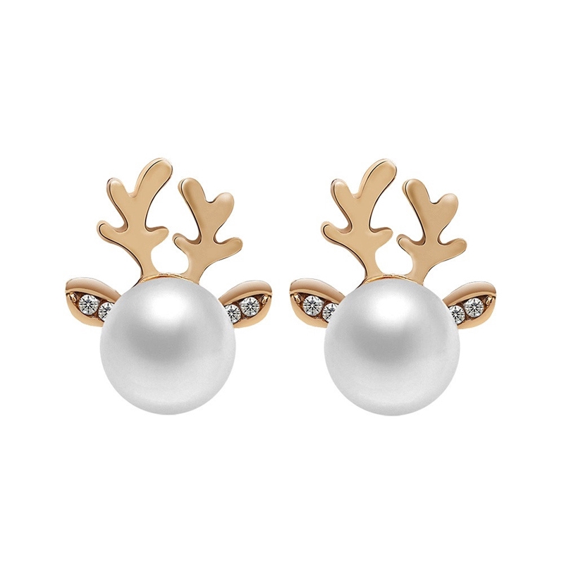 Bông tai hình con nai đính ngọc trai