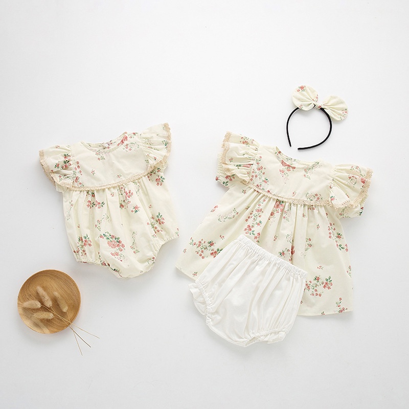 Set Đồ Mùa Hè 2 Món Gồm Áo Tay Ren Phong Cách Hàn Quốc Cho Bé Gái