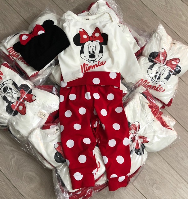 Set 3 chi tiết body HM Minnie mickey trắng đỏ 3-24M (có ảnh thật)