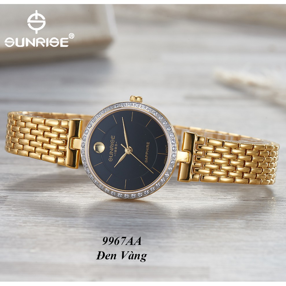 Đồng hồ nữ siêu mỏng Sunrise 9967AA ĐÍNH ĐÁ kính Sapphire chống xước chống nước tốt