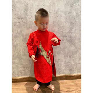 Áo dài đỏ hạc VÀNG một con	|Áo dài tết 2020|Gấm và nhung cao cấp|Hàng thiết kế cao cấp [Sukem Store]