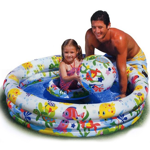 Hồ bơi tròn 3 tầng tại nhà cho bé tập bơi, vui chơi khi tắm (Tặng kèm bóng hơi và phao tròn đường kính 51cm)