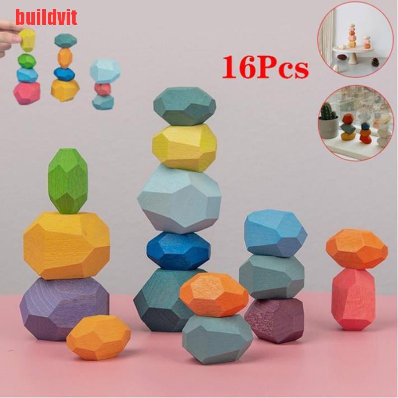 {buildvit}Wooden Stones Montessori Toy Creative Stacking Rainbow Game Jenga Set YFV