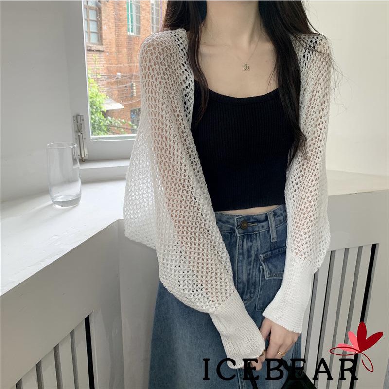 Áo Cardigan Dệt Kim Tay Dài Dáng Rộng Màu Trơn Khoét Lỗ Trước Ngực Thời Trang Cho Nữ