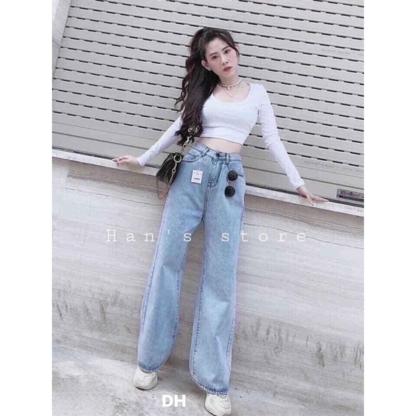 Quần bò ống rộng xanh các mã rách